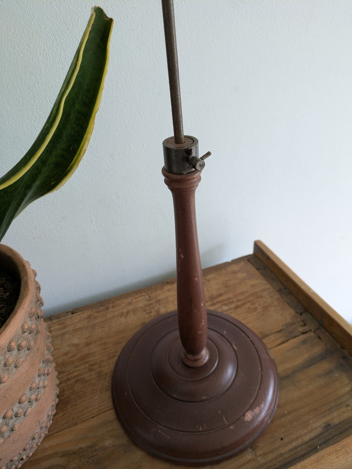 Antique Milliners Canvas Hat Block Haberdashery Shop Display Wooden Adjust Stand