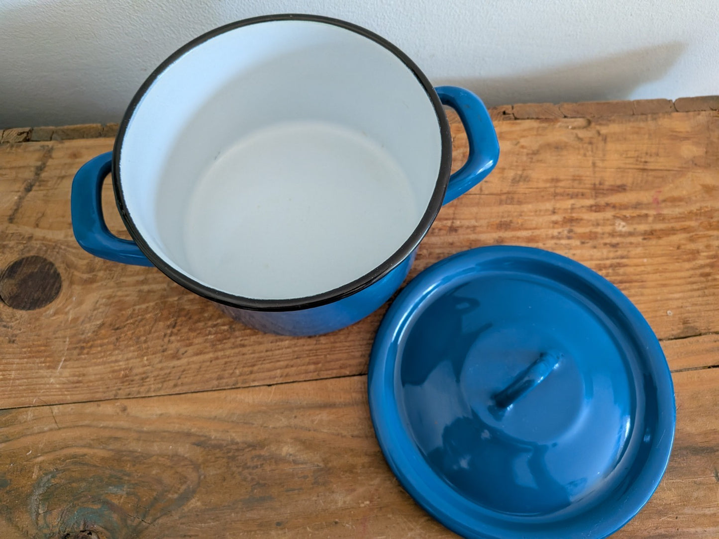 Enamel Saucepan Cobalt Blue Enamel Pot Yugoslavia Small Vintage Lid Pan Pot Vgc