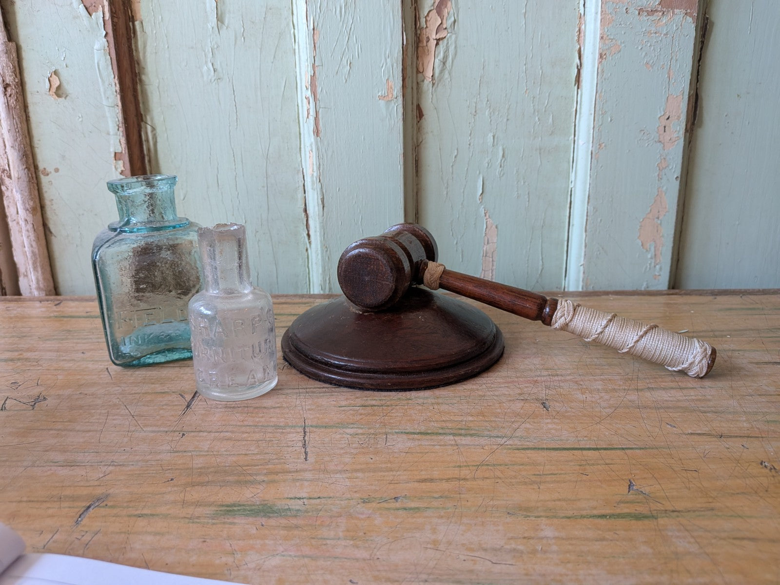 Vintage Wooden Gavel and Block Set Gift Auctioneer Judge Court Prop TV Film Vgc