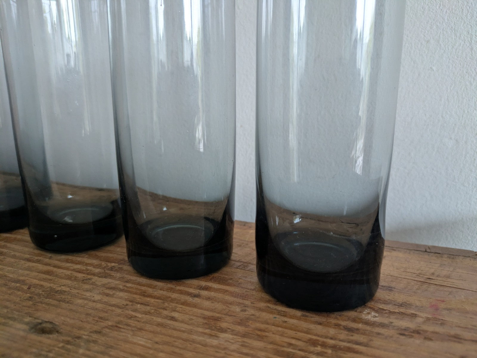 Vintage Smoked Glass Tumblers Set of 5 Mid-Century - Tall Drinking Glasses MCM 