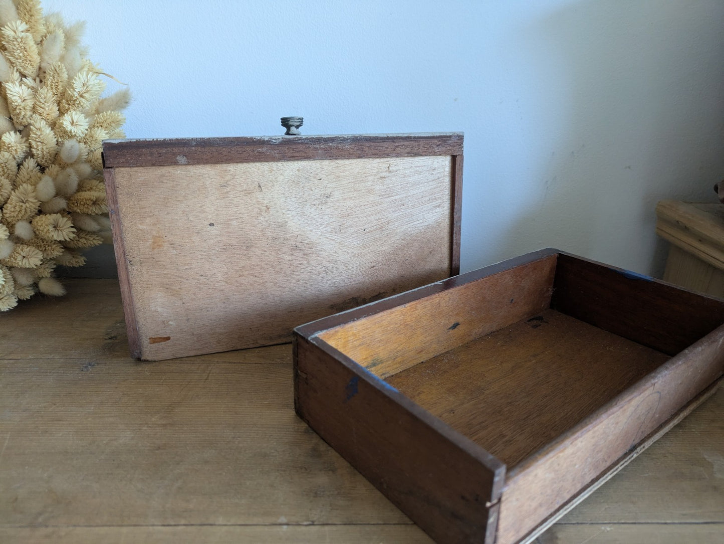 2x Vintage Wooden Engineering Boxes Drawers Apothecary Craft Display Tray Antiqu