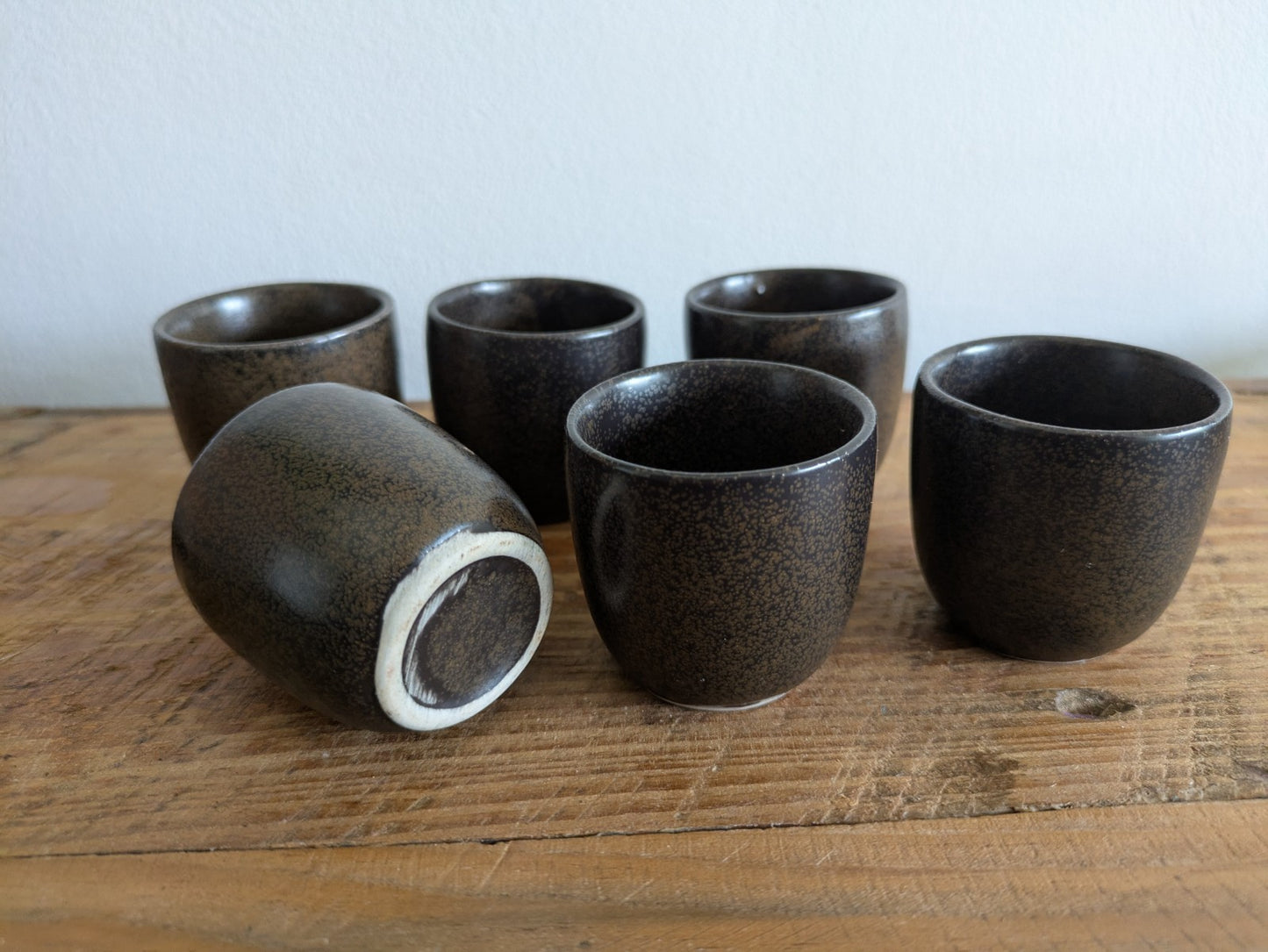 6x Vintage Denby Brown Glaze Egg Cups 1970s Retro Mid Century Prop Kitchen Set 