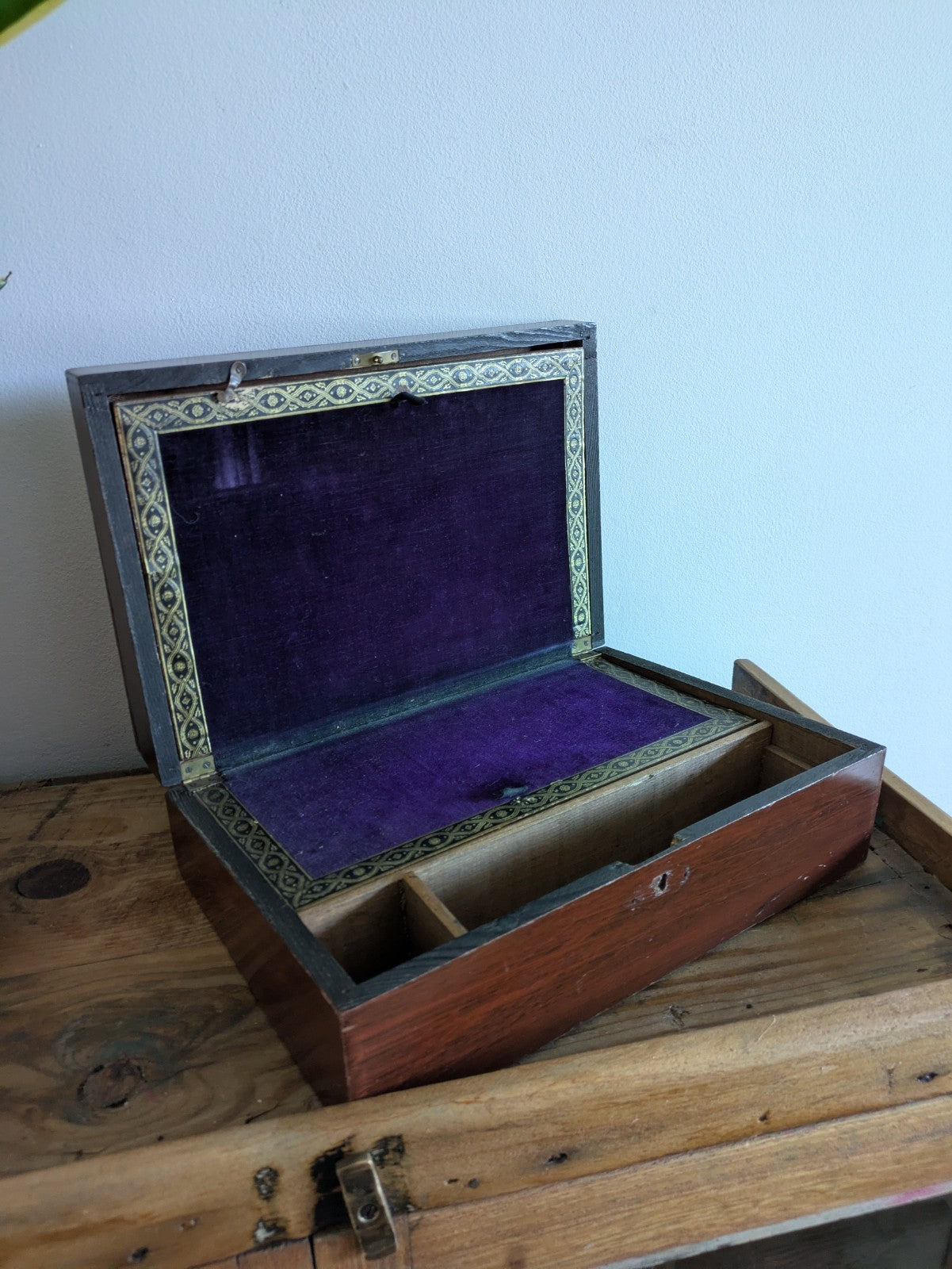 Antique 19th Century English Art Nouveau Campaign Writing Slope Desk Velvet Rare