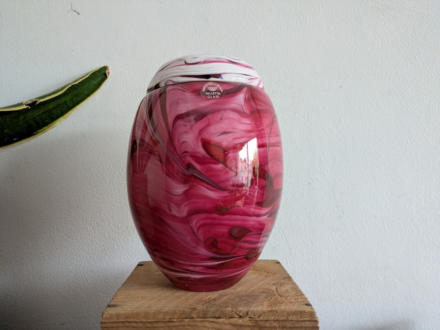 SIGNED Valletta Maltese Pink and White Candy Swirl Glass Vintage Vase XL Florist
