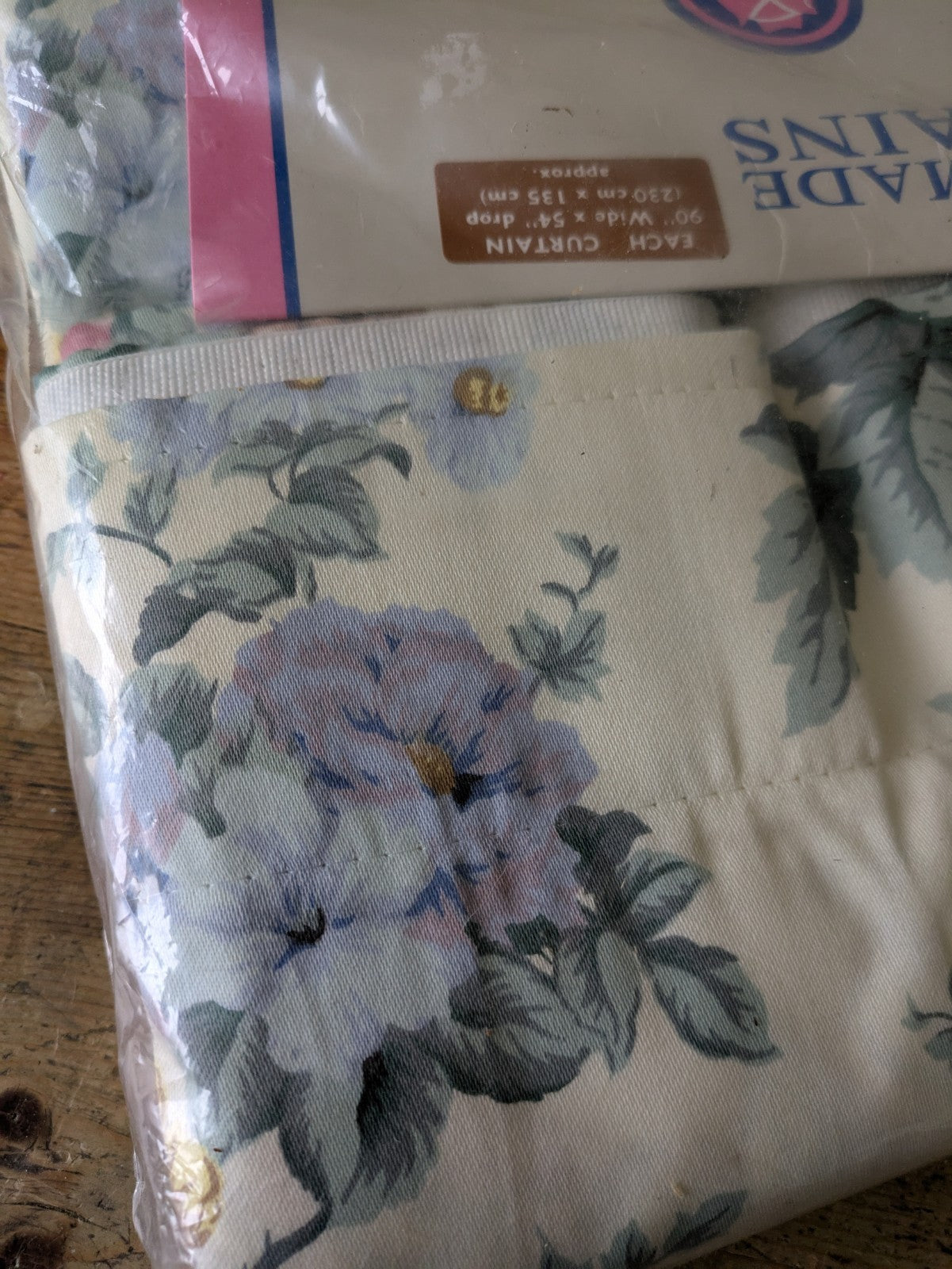 Vintage BNWT Chatsworth Curtains BLUE Cabbage Rose 90"W 54"D Pair Floral Shabby