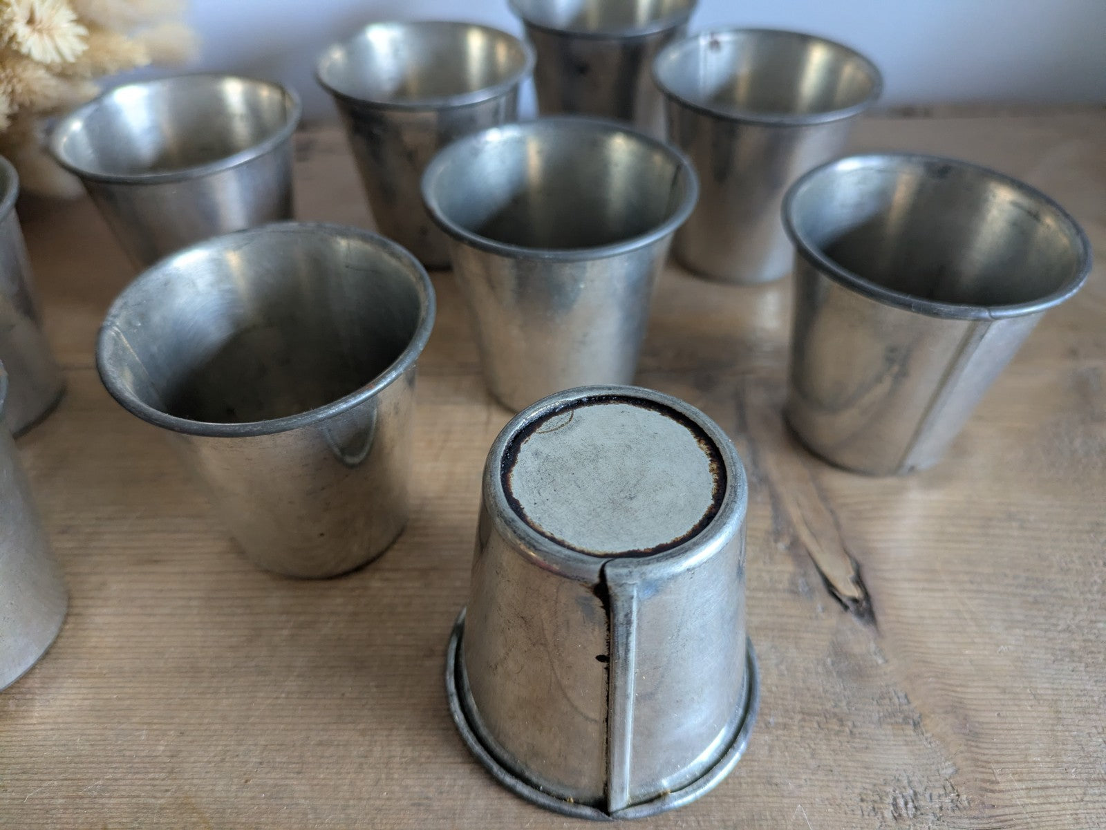 12 Vintage Tin Alloy Dariole Timbale Mould Cups Baking Cake Dessert Bakery Retro
