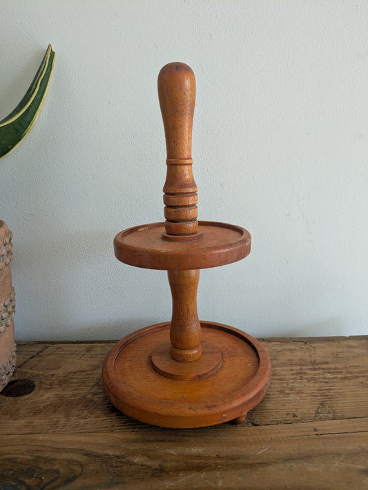 Vintage Antique Wood Two Tier Serving Tray Platter Display Stand Round Holder