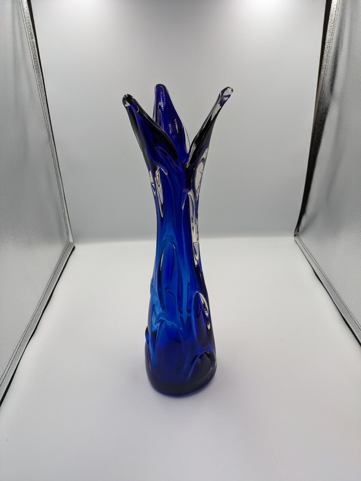 Vintage Bohemian Large Glass Vase By Jan Beranek, Skrdlovice Colbalt Blue 1960’s