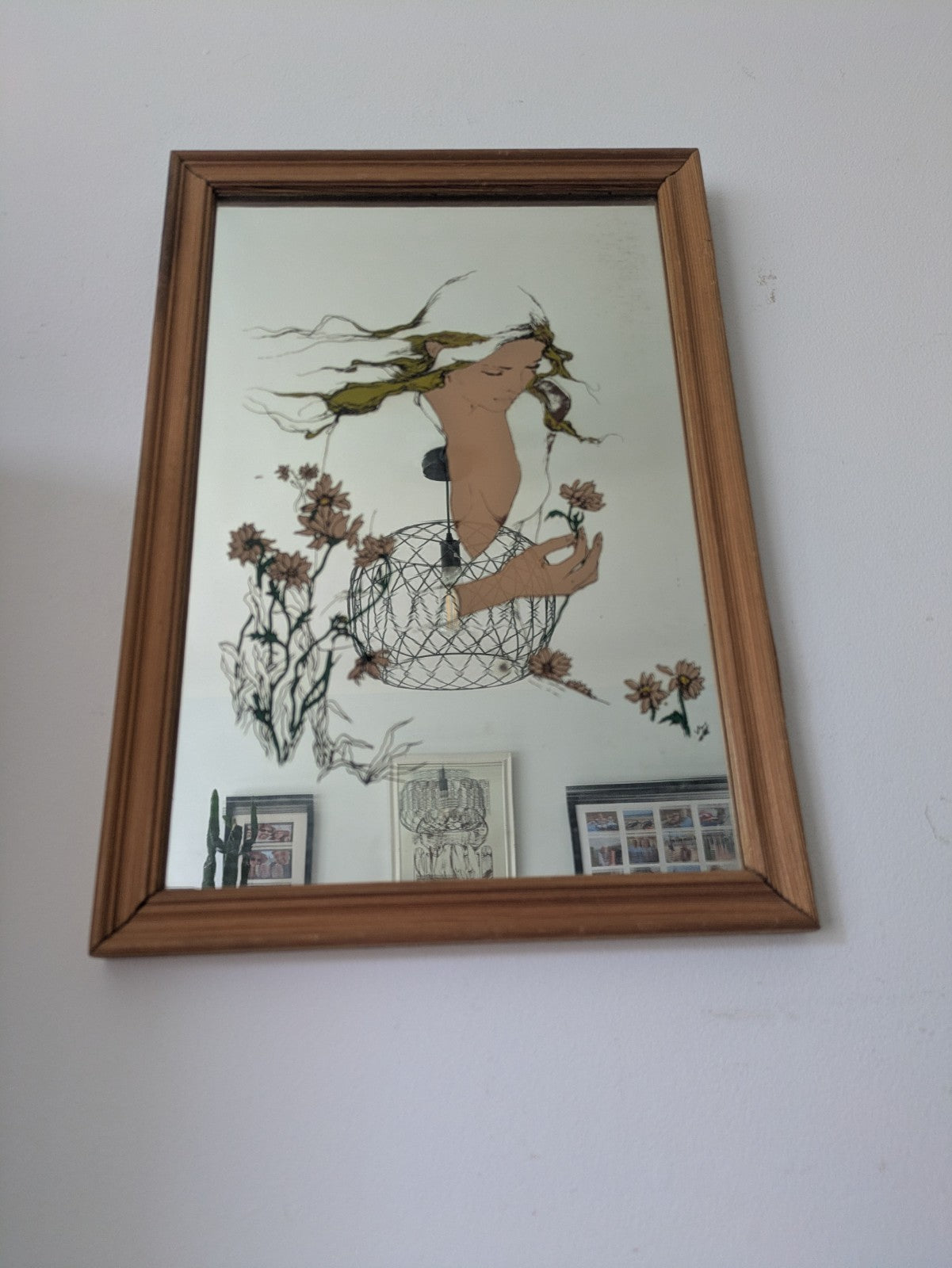 70s Art Mirror Vintage Susan Obrant She Loves Me Art Nouveau Style Retro Rare