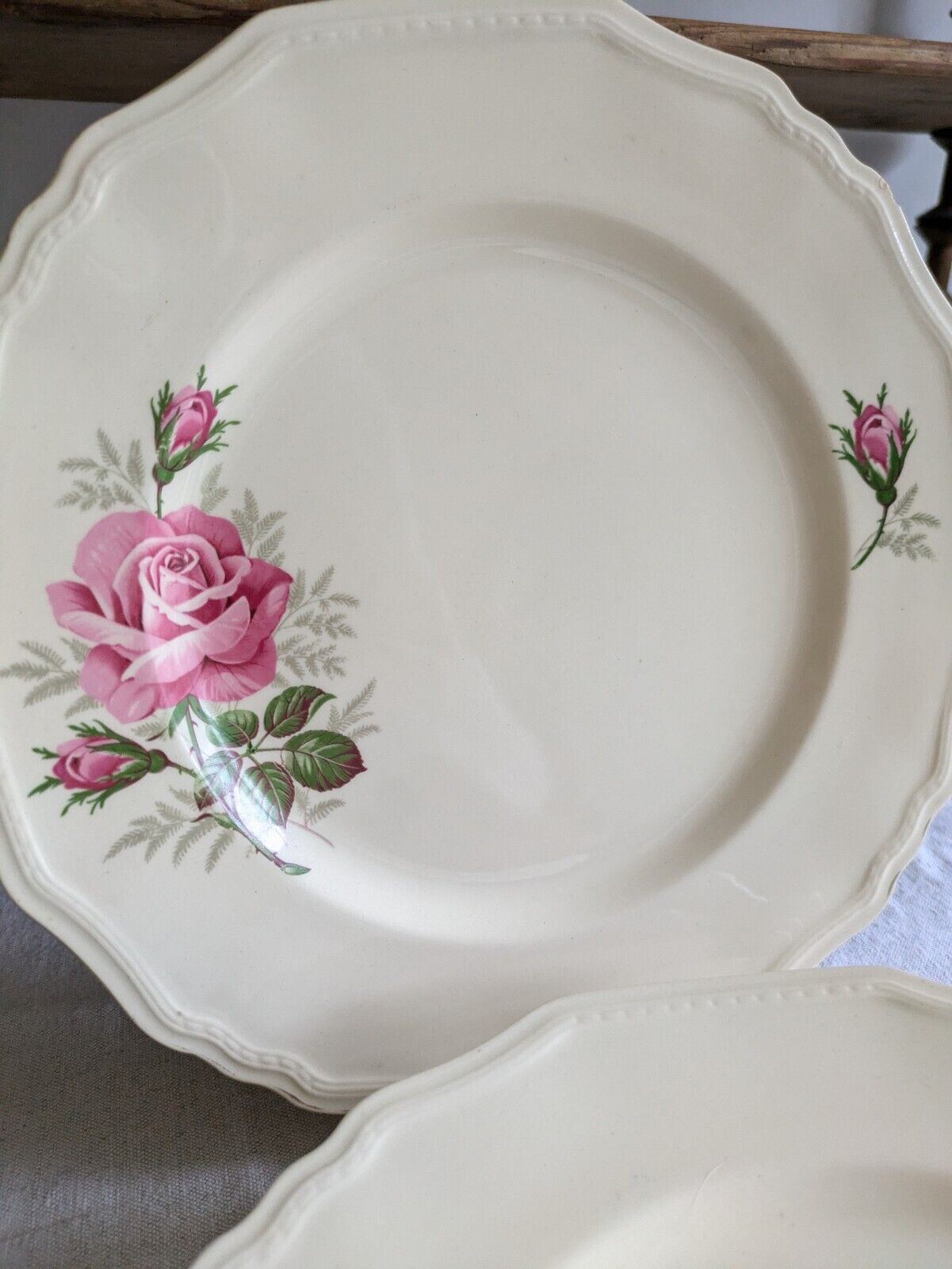 6x VINTAGE ALFRED MEAKIN SANDRINGHAM CABBAGE ROSE DINNER PLATE UP CREAM SHABBY 