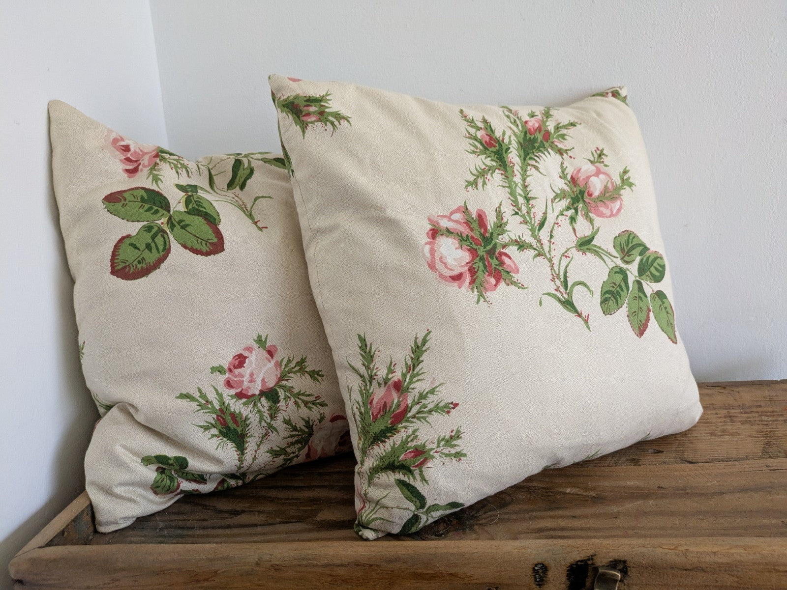 Pair Pretty Cushion Cover Filled Vintage Floral Rose Pink Shabby Chic Handmade 2