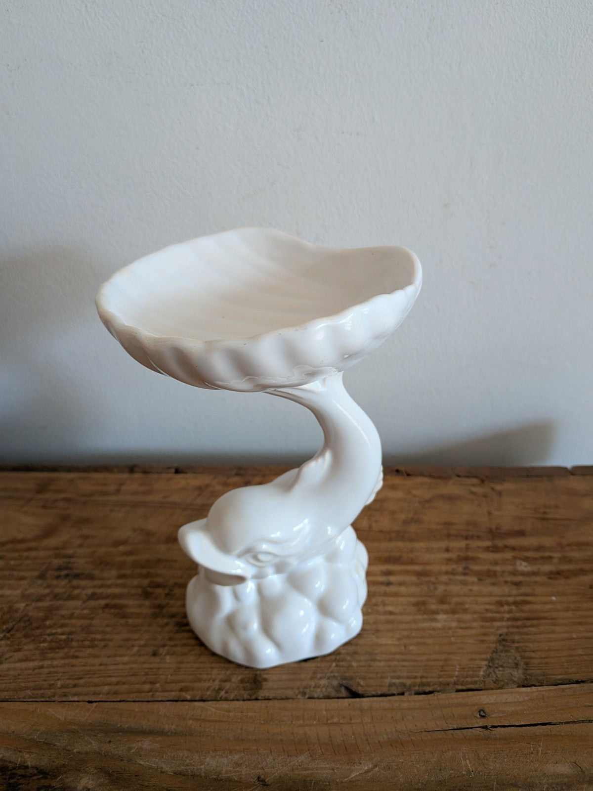 Pedestal Fish And Shell Ceramic Soap Dish Vintage 1950's-60's Dolphin Koi Clam 