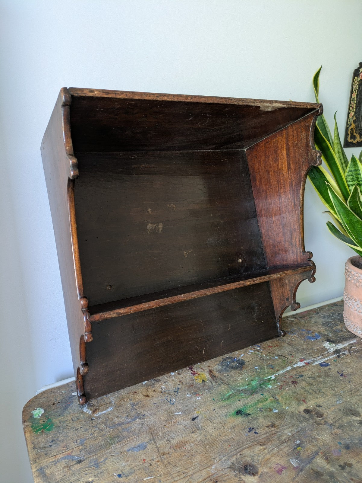 Antique English Oak Gothic Ecclesiastic Georgian Wall Shelf Shelves Waterfall
