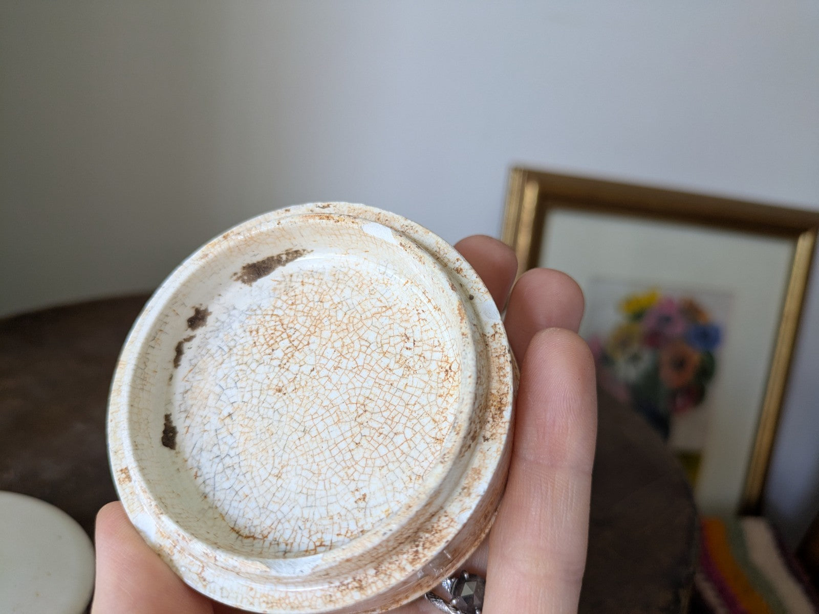 Antique Victorian Ironstone Chemist Apothecary Pot Lid Plain White Vintage Cream