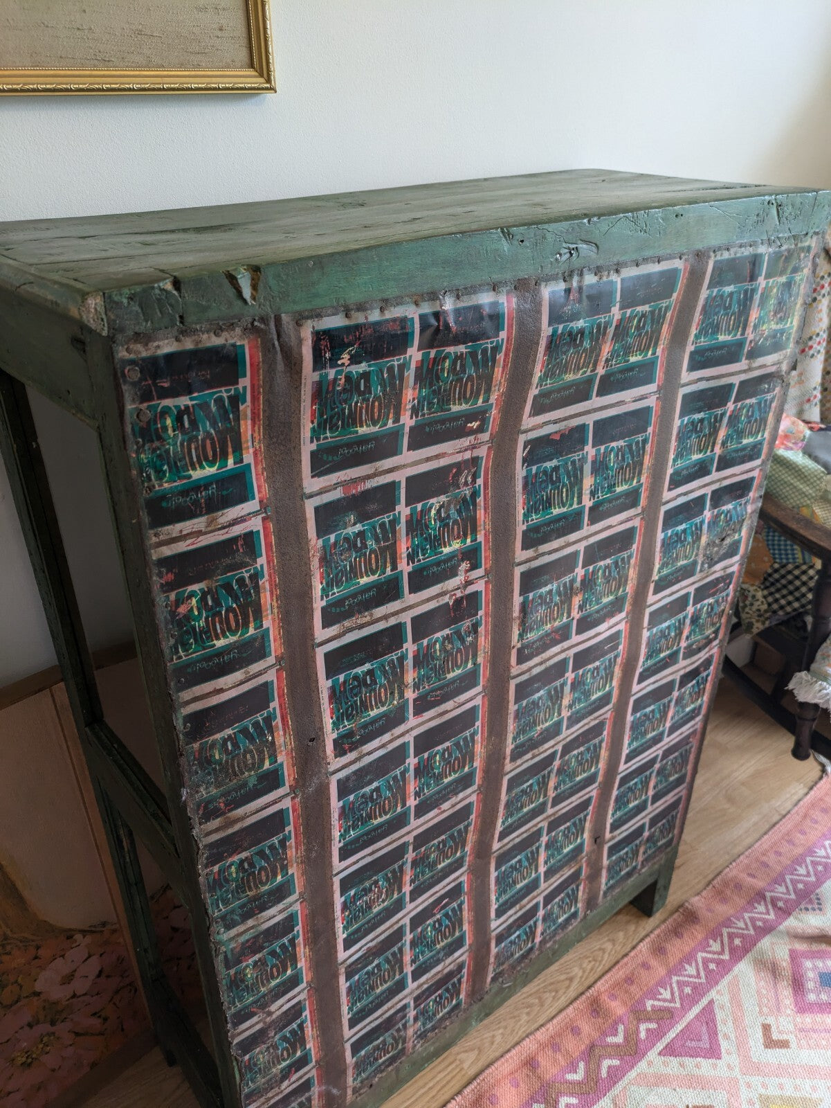 Restored Antique Vintage Indian Cabinet Cupboard Painted Glazed Reclaimed Green