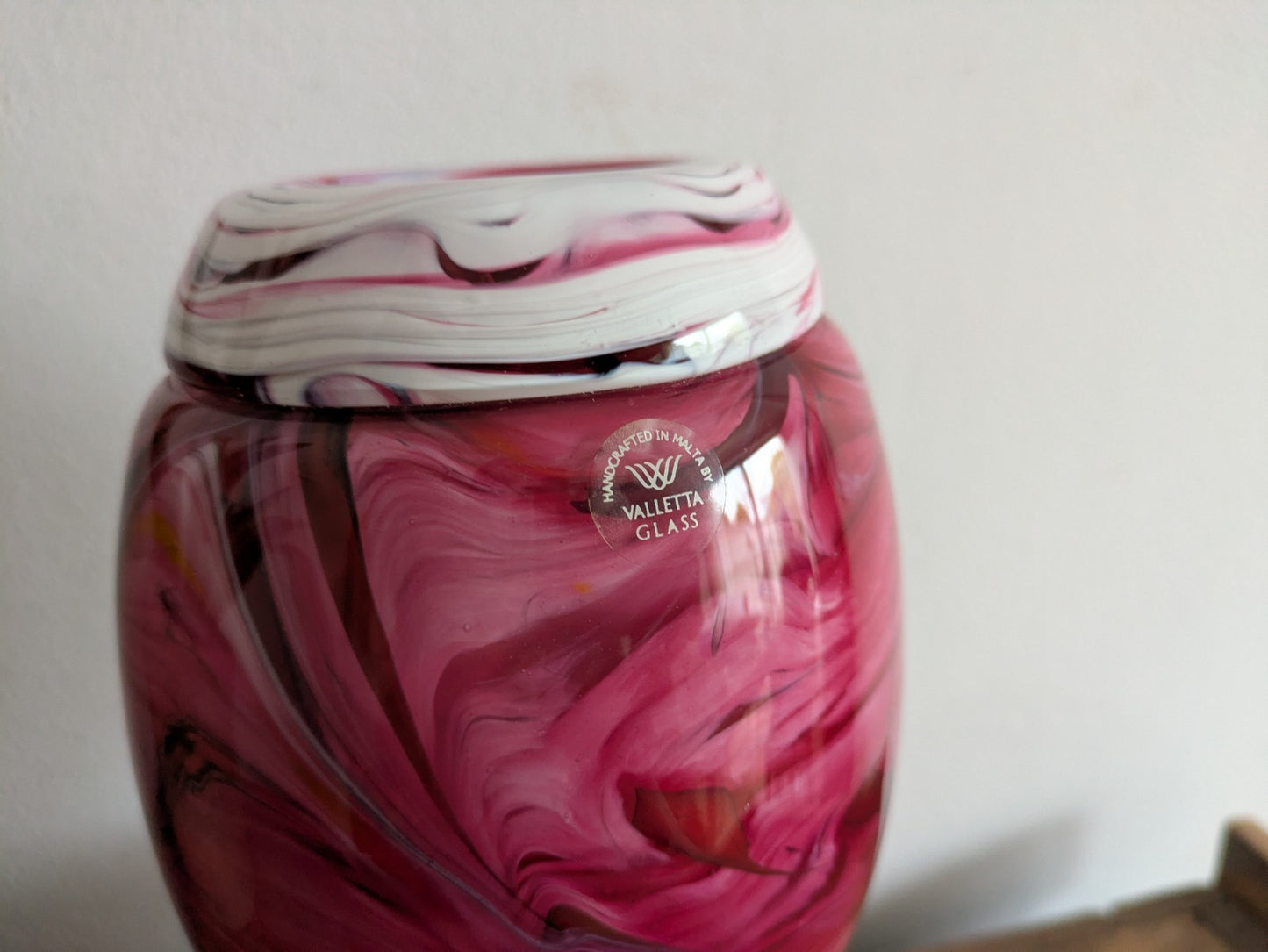 SIGNED Valletta Maltese Pink and White Candy Swirl Glass Vintage Vase XL Florist