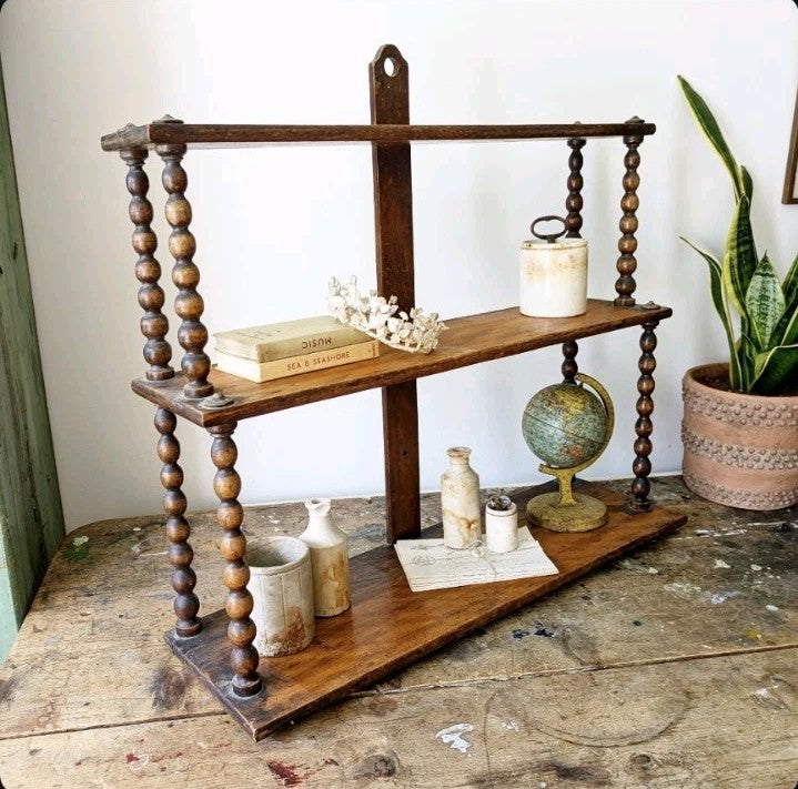 Antique Victorian French Console Shelves Whatnot Shelves with Bobbin Spindles