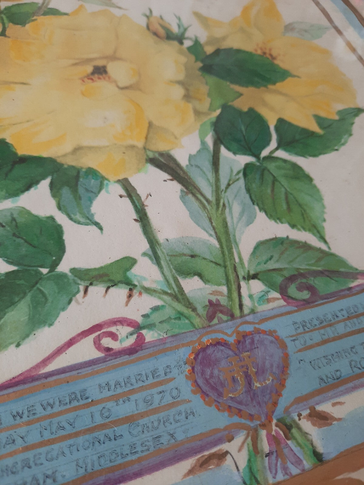 1970s Original Vintage Still Life Of Roses Painting Hand Dye Yellow Wedding Rare