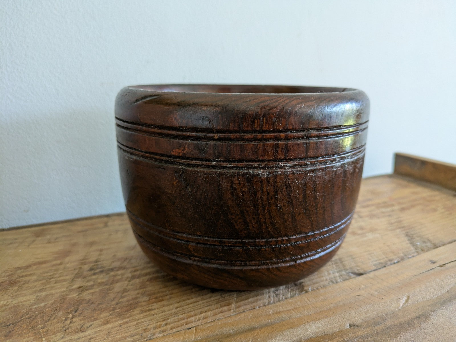 Antique Early Treen Dark Wooden Church Collection Box / Offering Bowl No Handle 