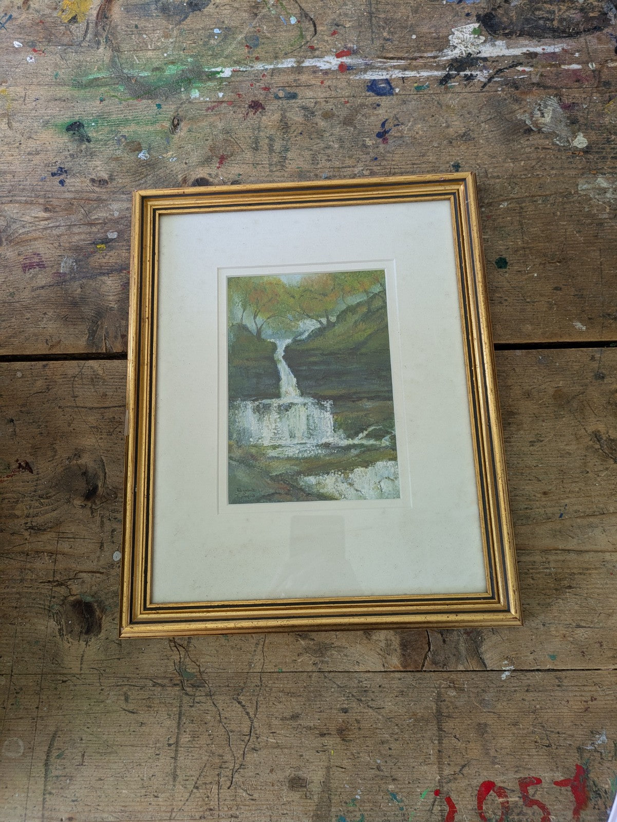 Welsh Artist Elizabeth Thomas Vintage Framed Painting Lower Glumfurngn Falls Vtg