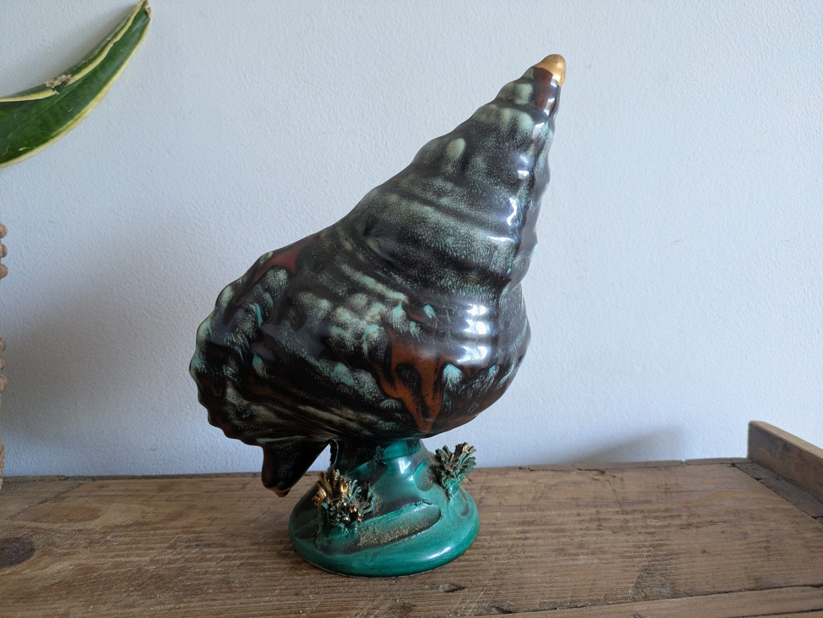 Superb Table Lamp Vallauris Ceramic Under The Sea Conch Shell French Coral VTG
