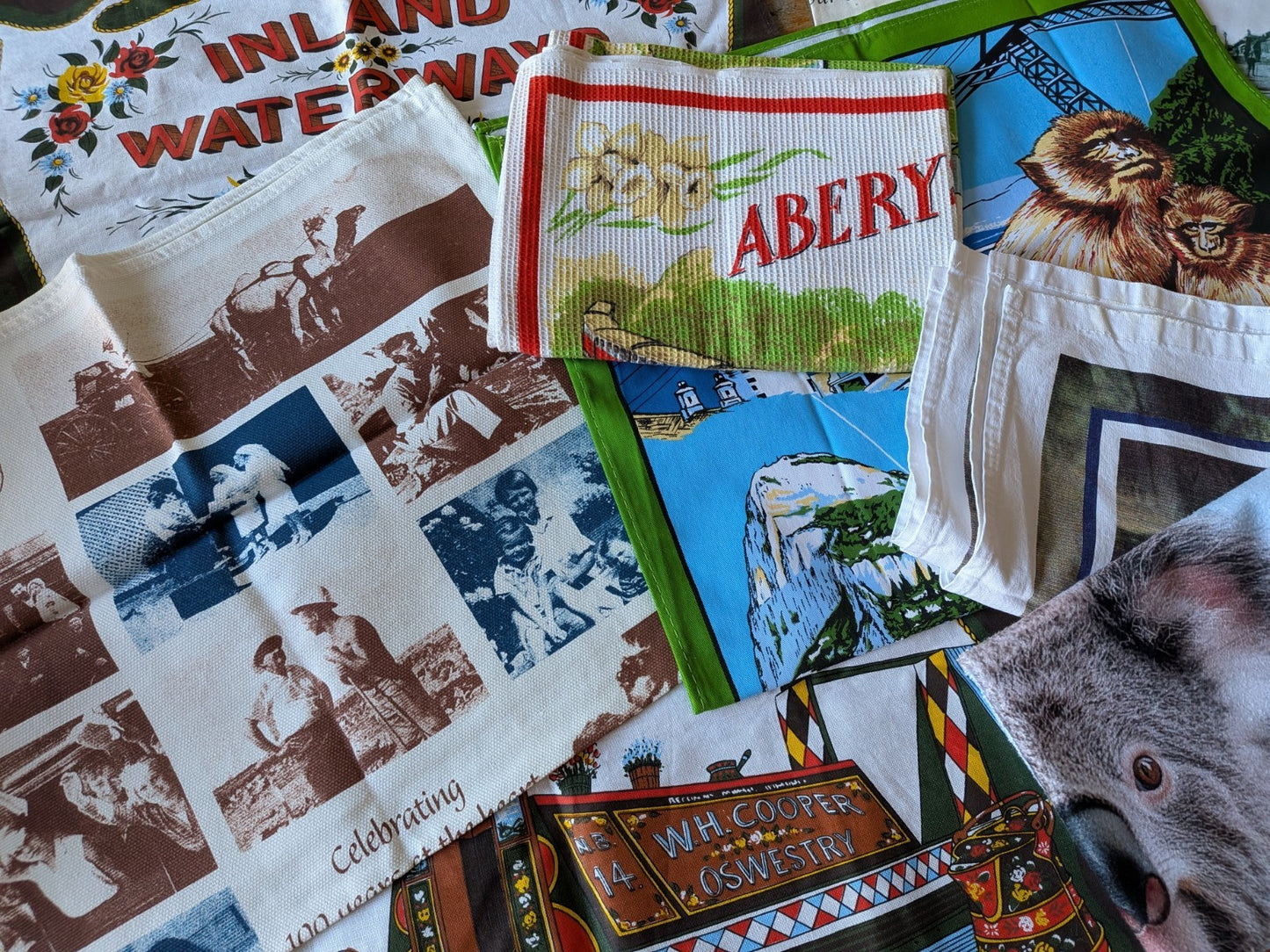 Vintage Job Lot  Cotton Tea Towel Bundle Mixed Retro Designs Linen Sewing Fabric