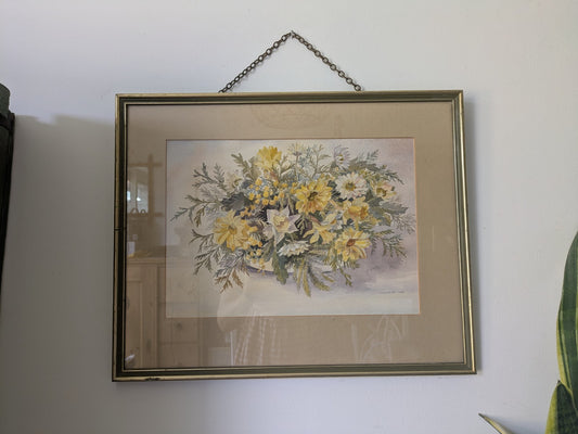 Original Watercolour Painting M W Varley Spring Bouquet Floral Vase Flowers Vgc