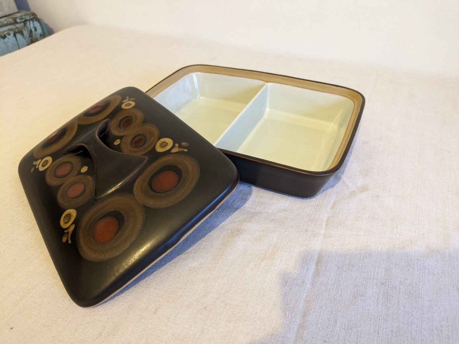 1x LARGE DENBY ARABESQUE 70s CASSEROLE SPLIT SERVING DISH 60S SMARKAND POTTERY