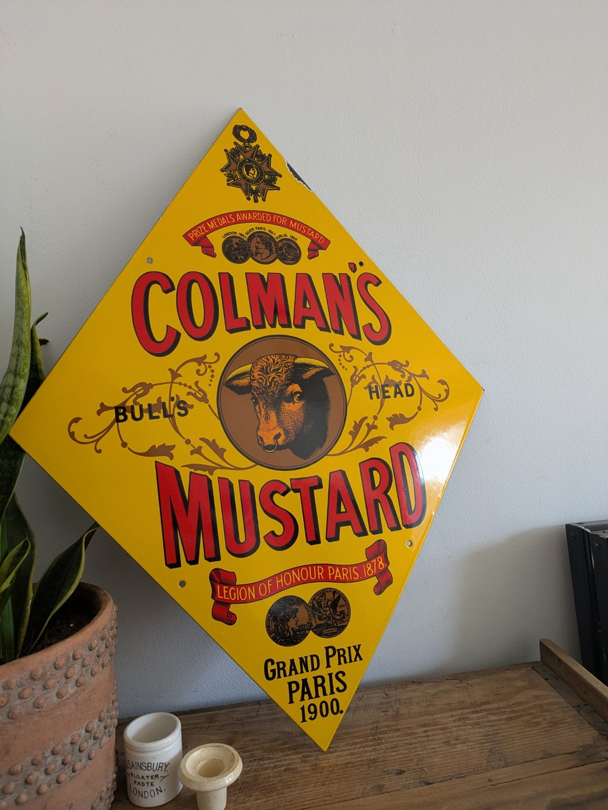 Reproduction Enamel Sign "Colman's Mustard, Grand Prix Paris 1900" 68cm High Vgc