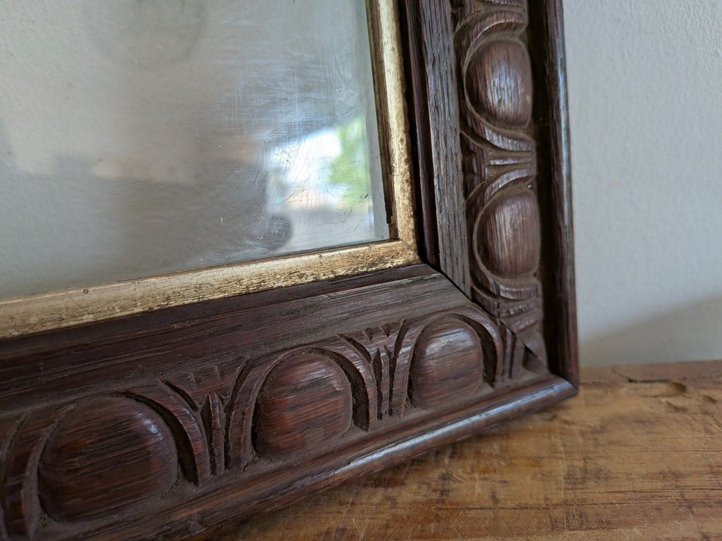 1920s Antique Oak Picture Frame Art Deco With Original Glazing Photo Art Carved