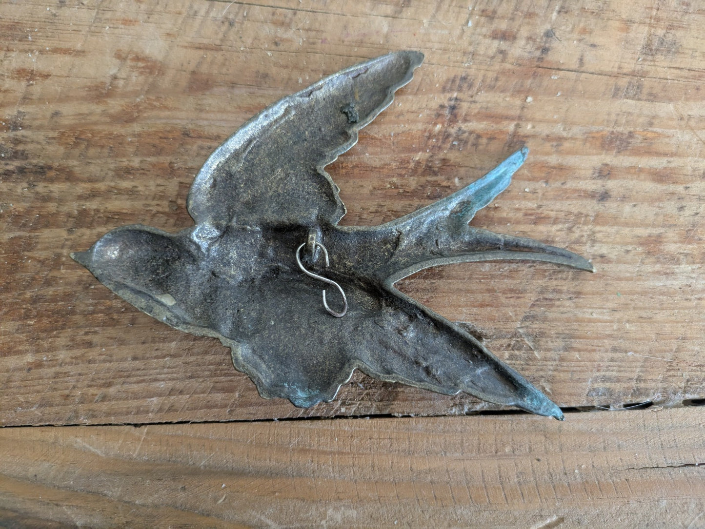 Vintage Brass Flying Swallow Bird Wall Plaque Swift Single Flight Large Prop Old