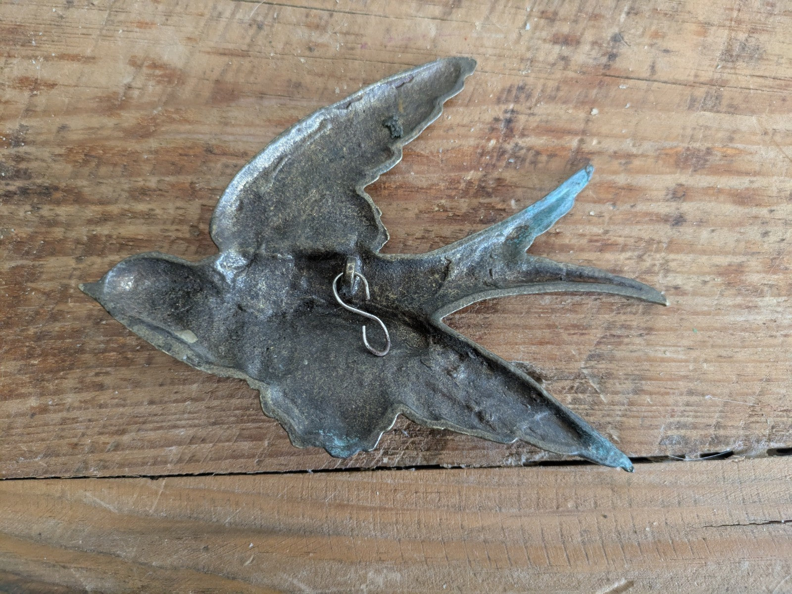 Vintage Brass Flying Swallow Bird Wall Plaque Swift Single Flight Large Prop Old