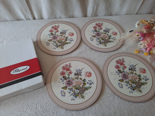 Vintage set of 4 De Luxe Pimpernel Place Mats Floral bouquet Pink Prop Rare Boxd