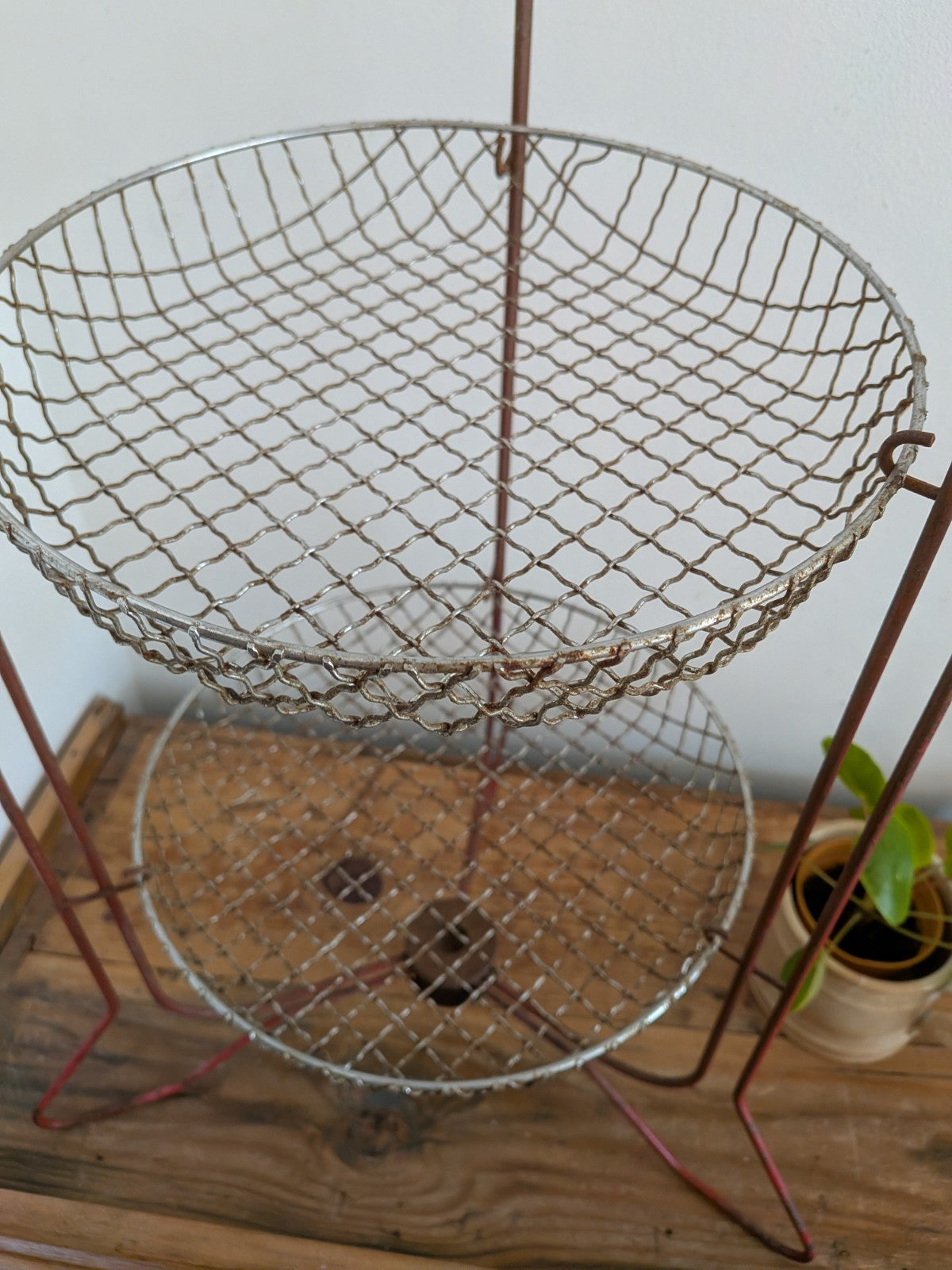 Vintage Retro Metal 3 Tier Vegetable Rack Storage Fruit Fold Baskets Kitchen Red