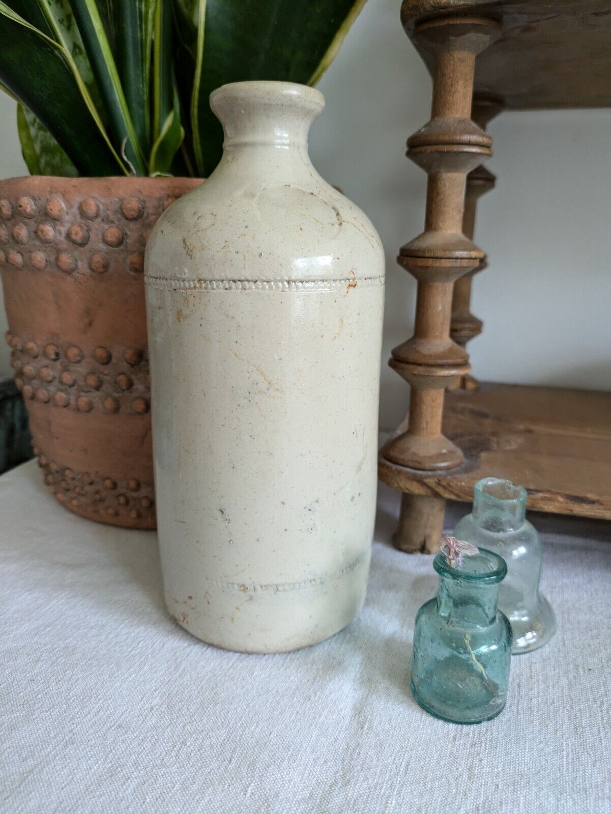 1x XL Cream glaze Stoneware Vintage Earthenware Pot vase Victorian Bottle Ink!!