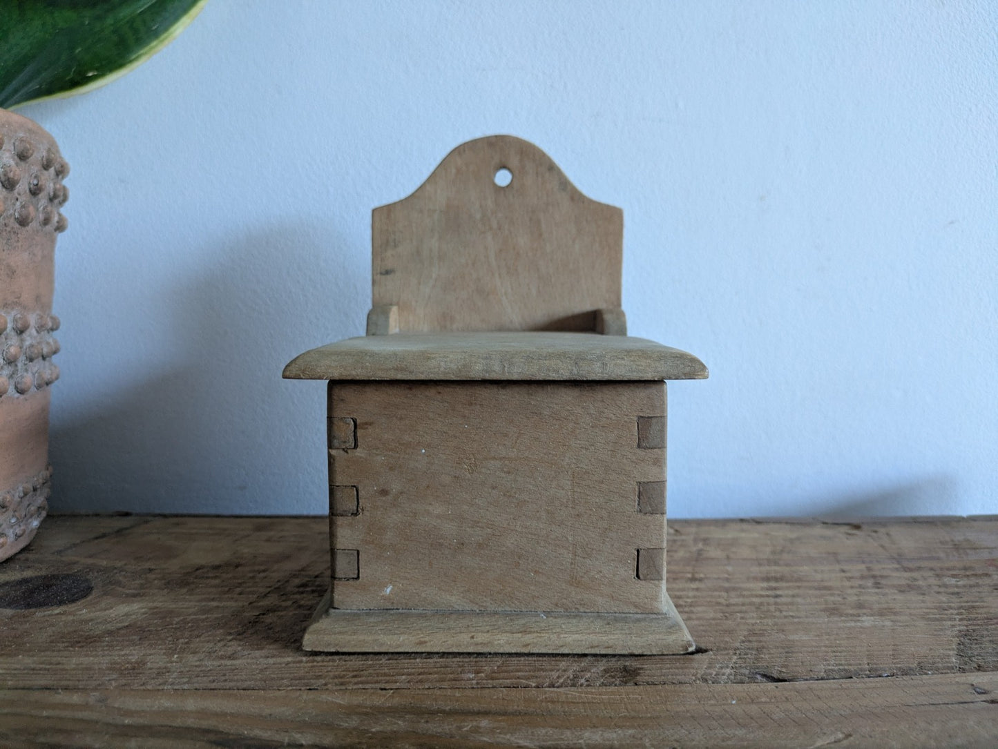 Antique Vintage Wooden Candle Salt Box Wall Sconce Key Gothic Original Old Shelf