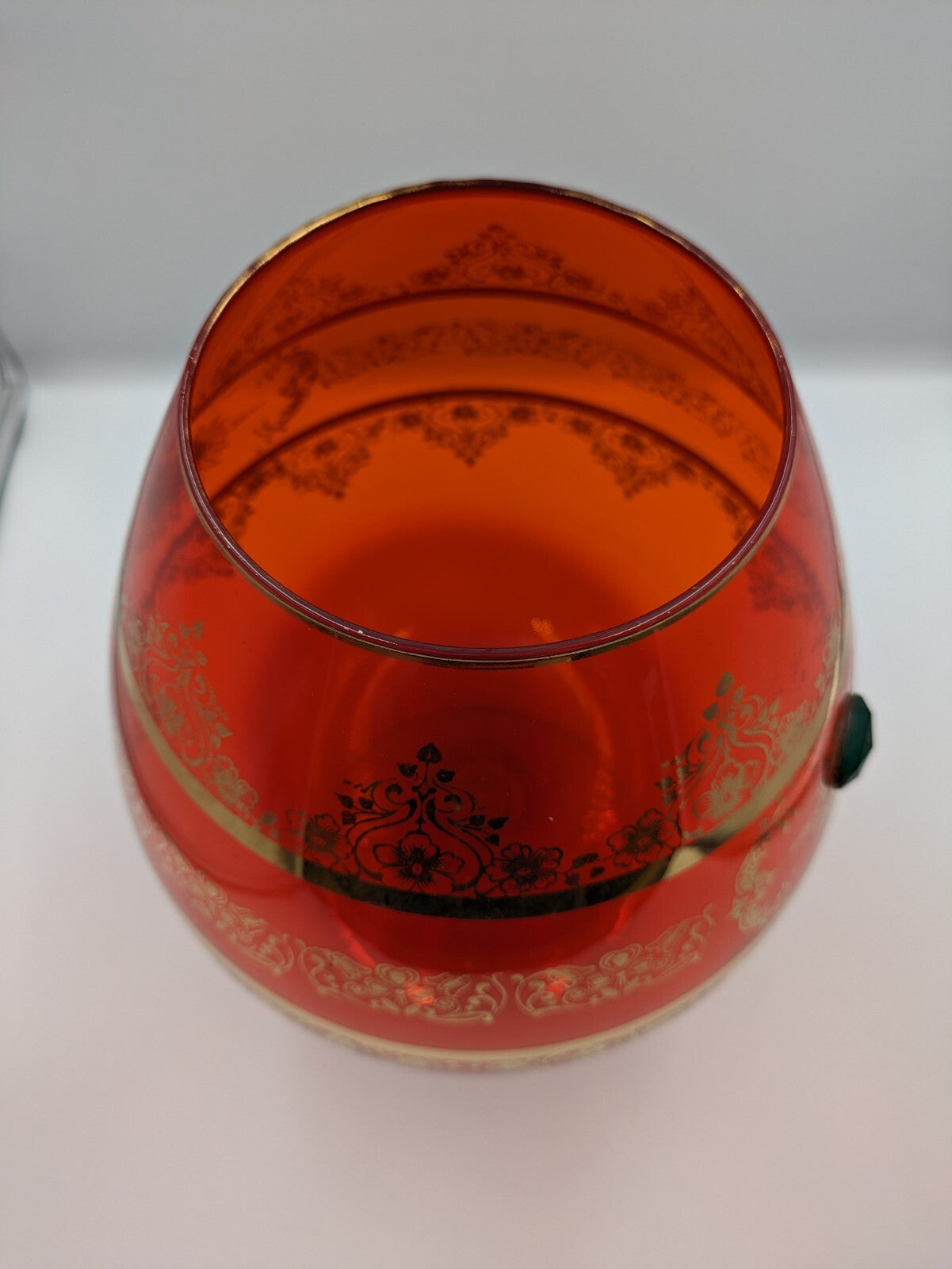 Vtg Cameo Venetian Ruby Gilt Gold Murano Glass Applied Gems Vase Snifter Brandy