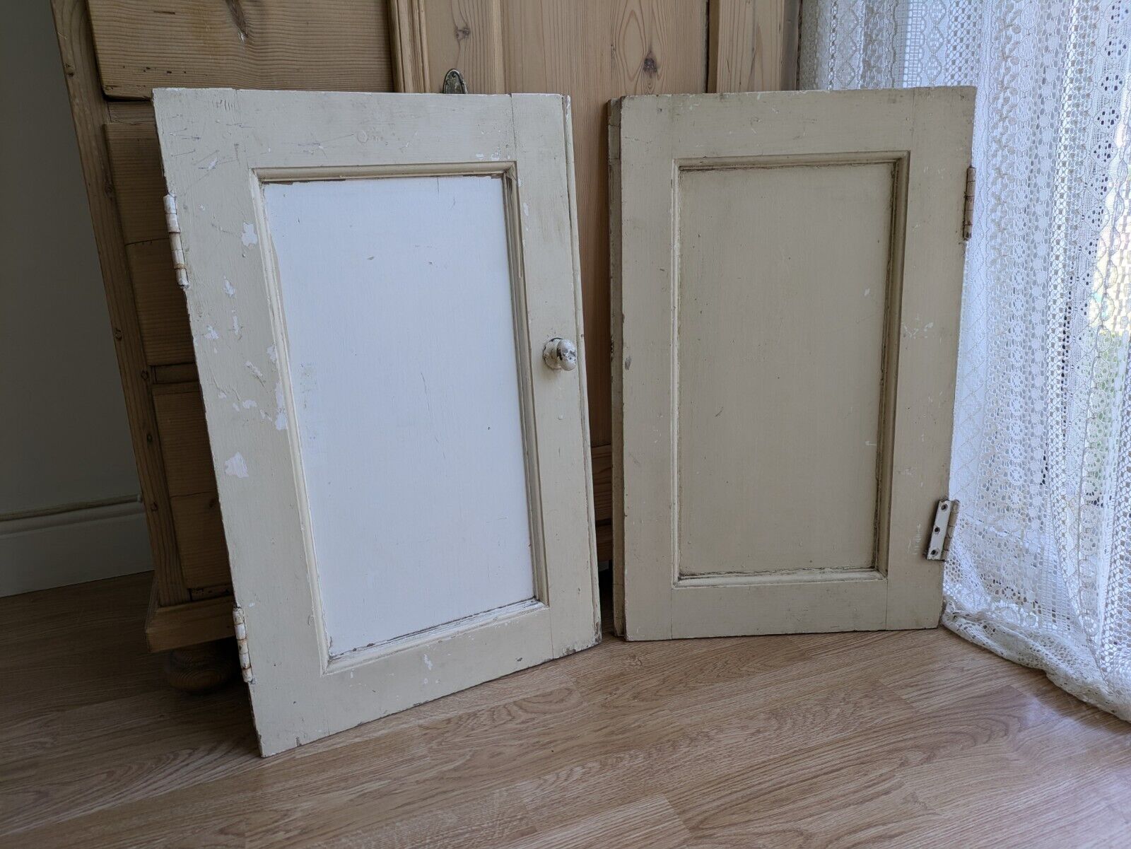 Pair Old Original Antique Victorian Period Cupboard Doors panels chippy paint!!!