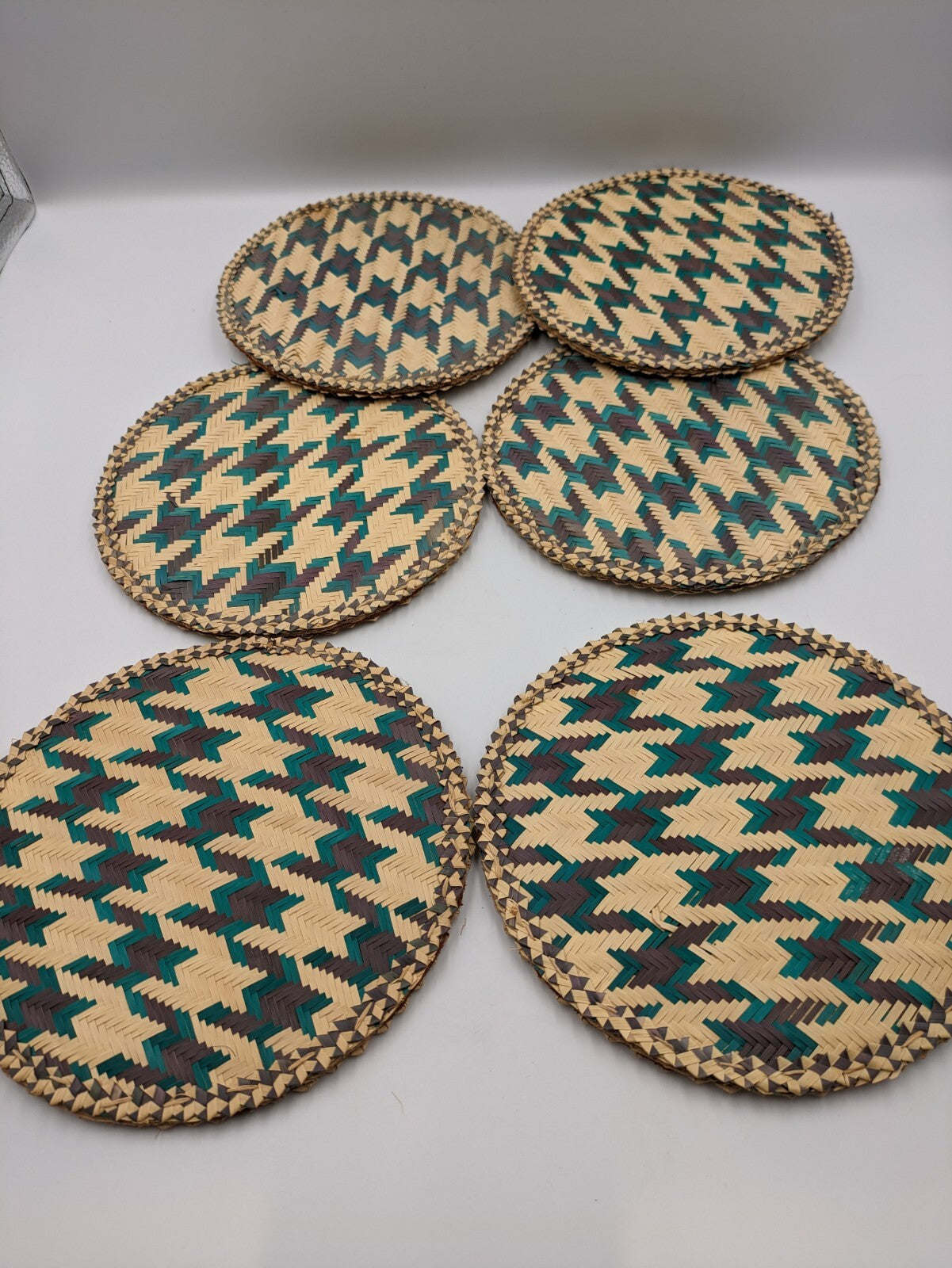 Table mat 6 PC Palm Leaf Coasters Dining Natural Heat Resistant Handmade Vtg Mat