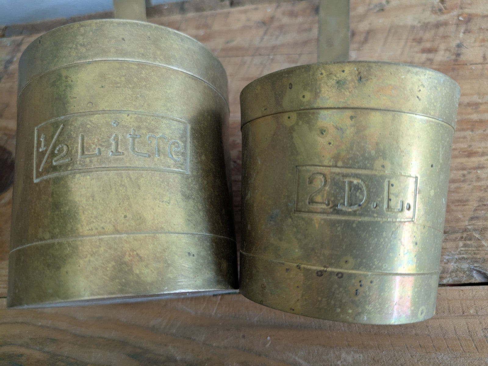 Set 2 Measuring Cups. Brass. Hanging Hooks. Vintage Planters x2 Milk Pots Props