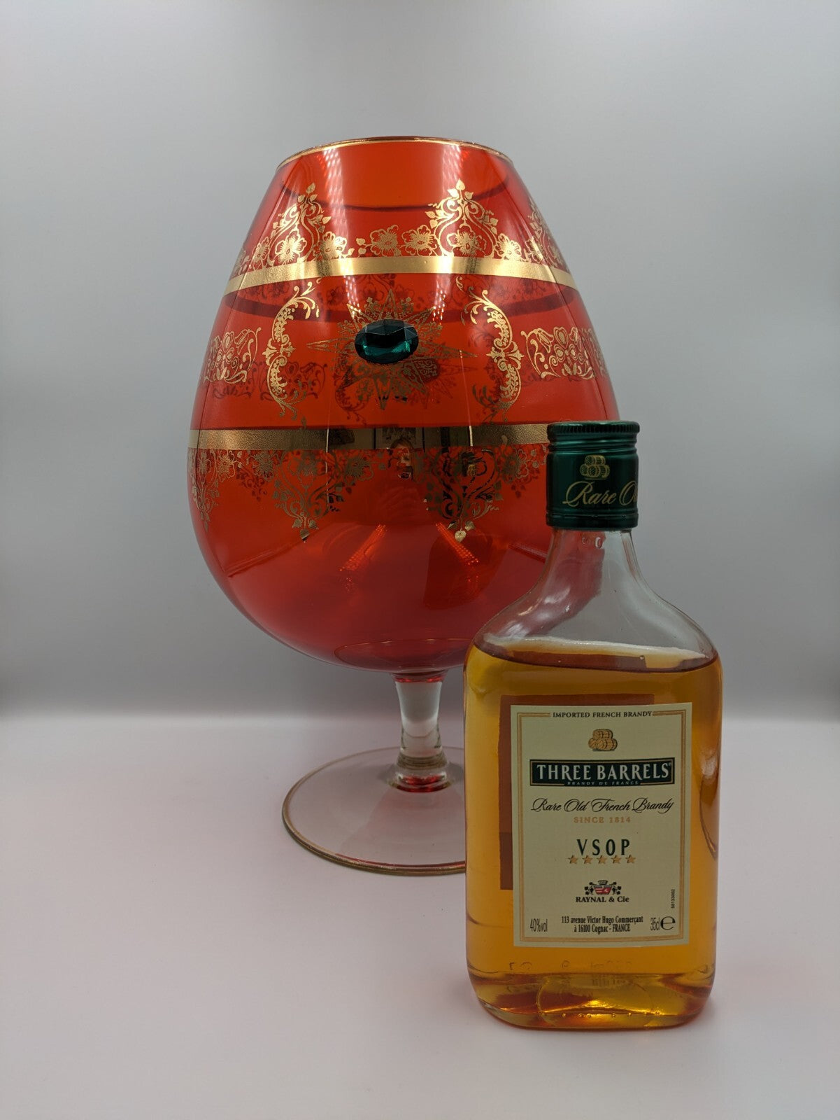 Vtg Cameo Venetian Ruby Gilt Gold Murano Glass Applied Gems Vase Snifter Brandy