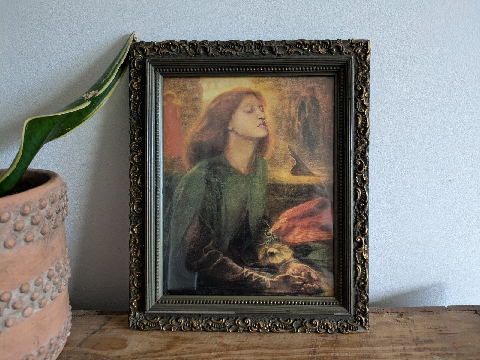 Antique Frame With Rossetti Beata Beatrix Print Pre-Raphaelite Dante Art VTG Old
