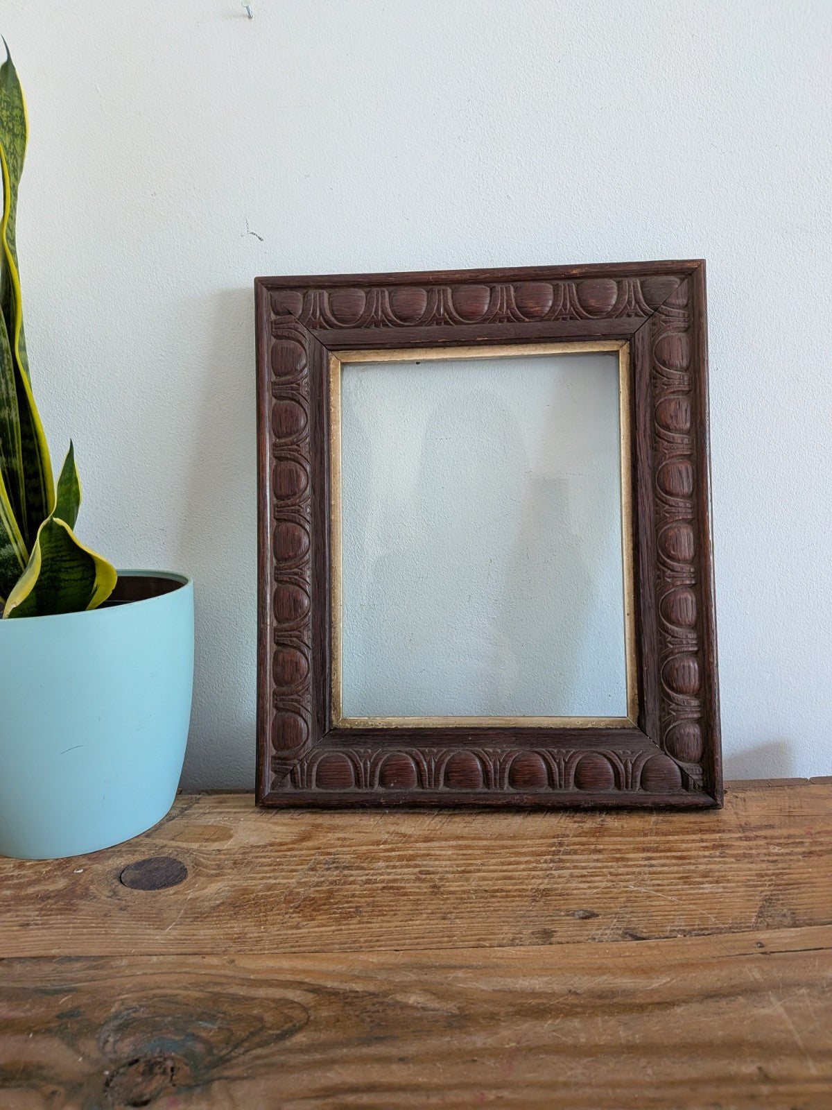 1920s Antique Oak Picture Frame Art Deco With Original Glazing Photo Art Carved