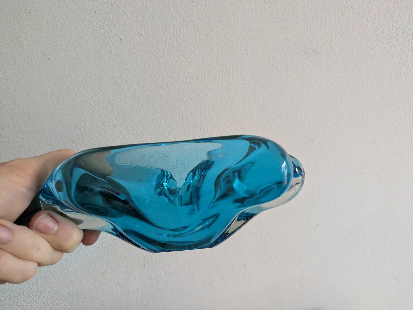 Vintage Murano Turquoise Blue Triangular Art Glass Bowl Ashtray MidCentury Retro