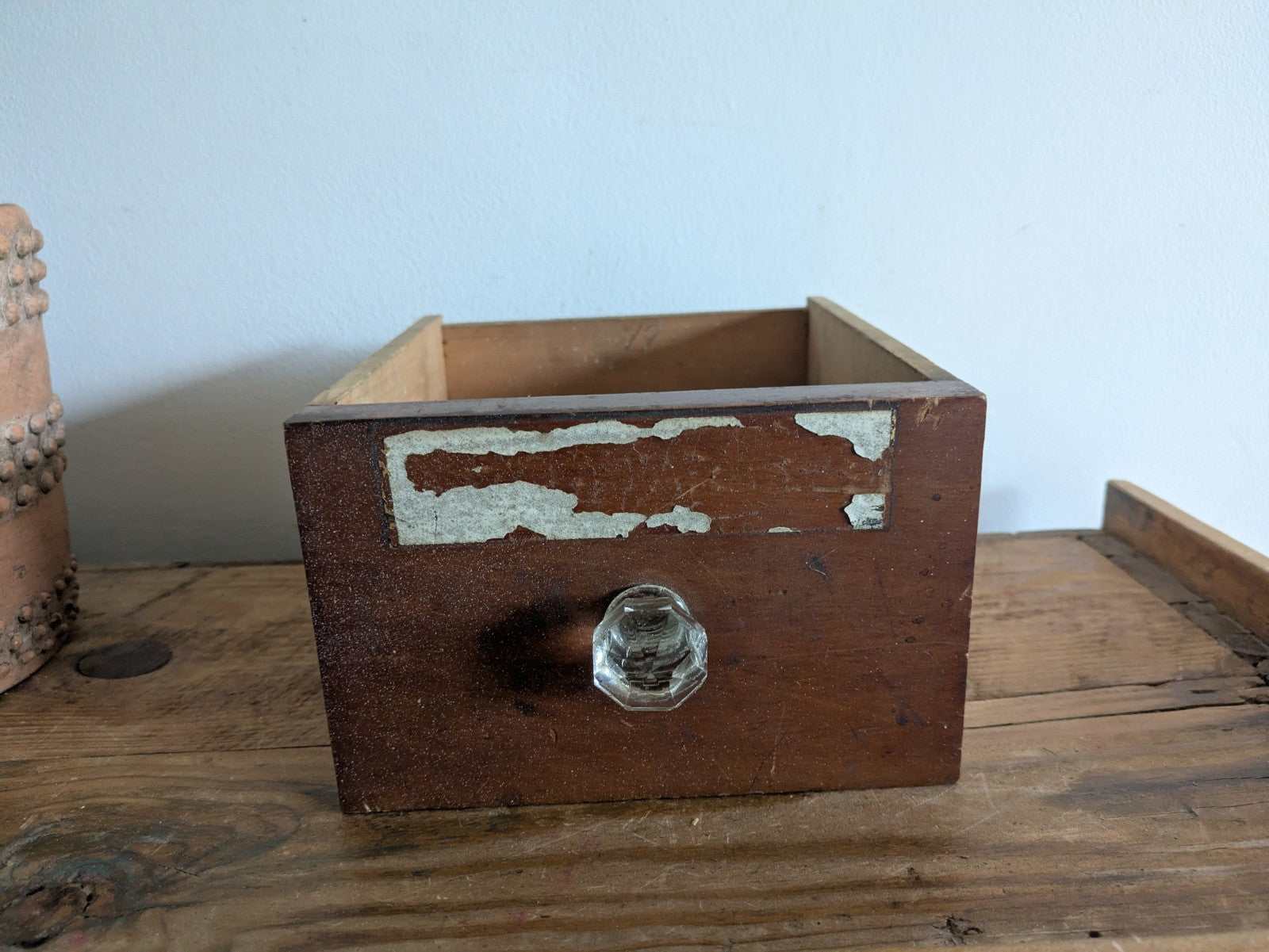 Antique Apothecary Cabinet Wood Drawer Glass Knob Victorian Vtg Single Chemist 