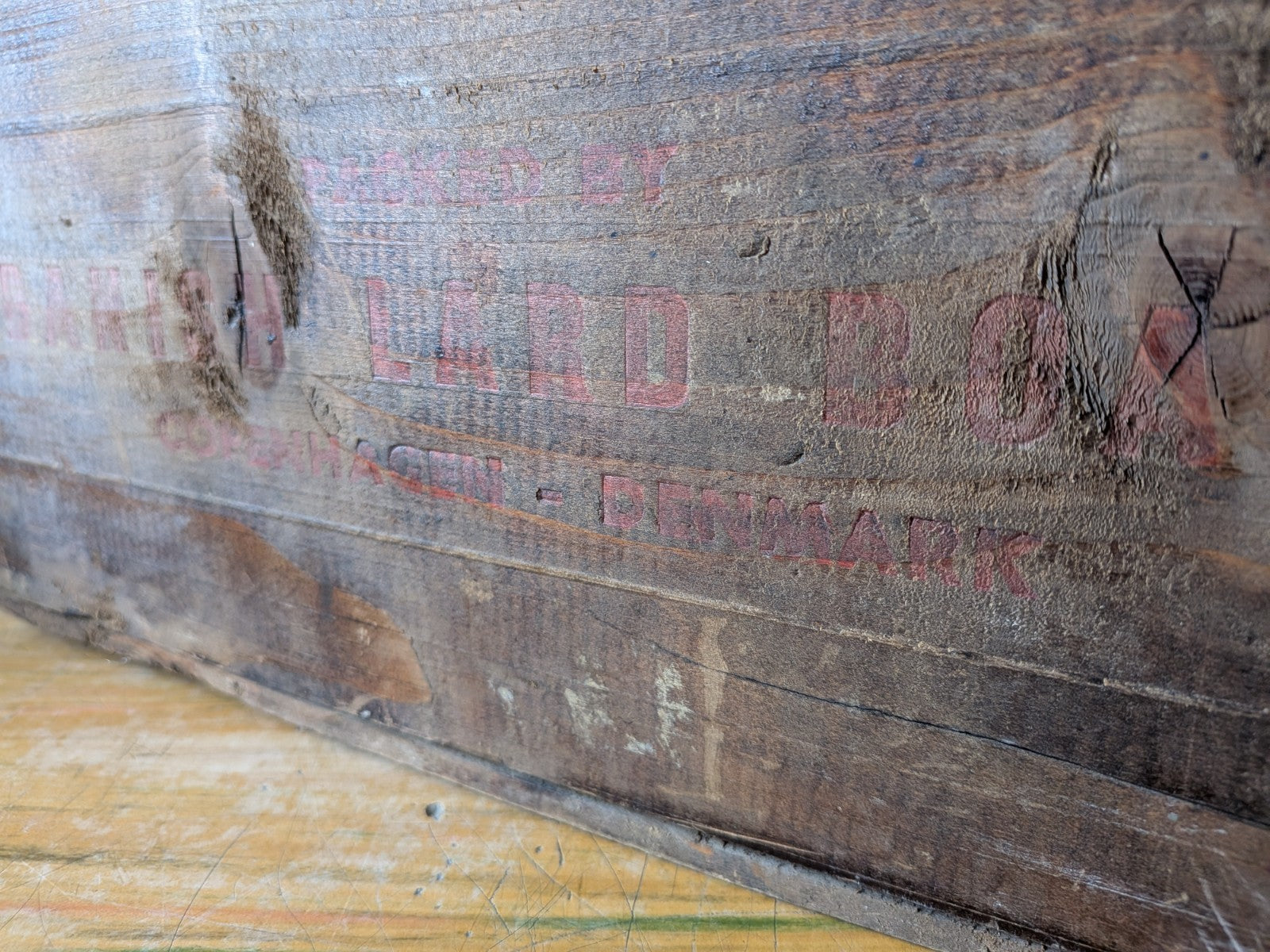 Vintage Danish Lard Board Wooden Box  Crate Storage Prop Kitchen Advertising 
