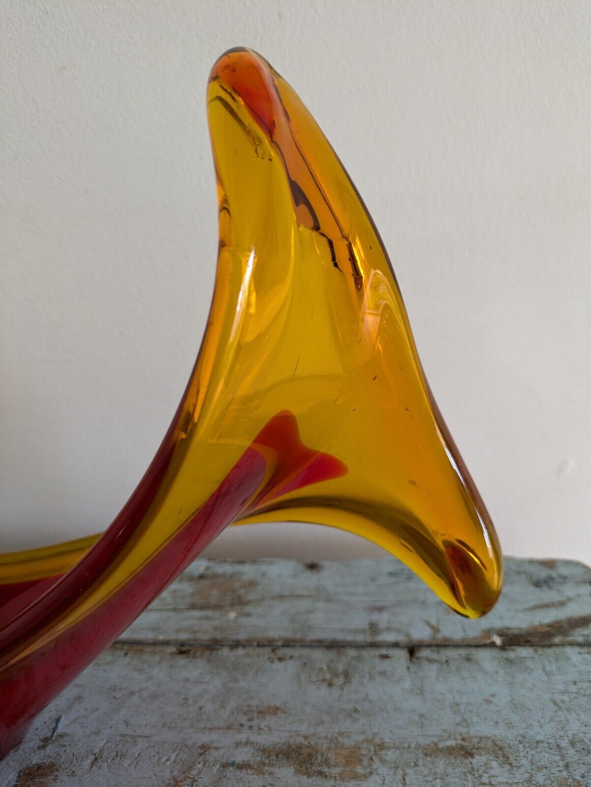 Viartec Murano Style Selenium Red And Orange Spanish Glass Sculpture UV Glow Vgc