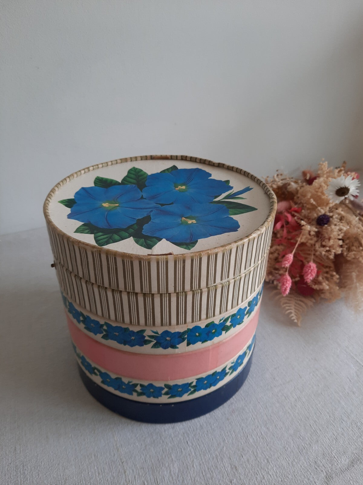 Vintage 5 Tier Cardboard Box England Rare Round Chocolate Storage Floral Display