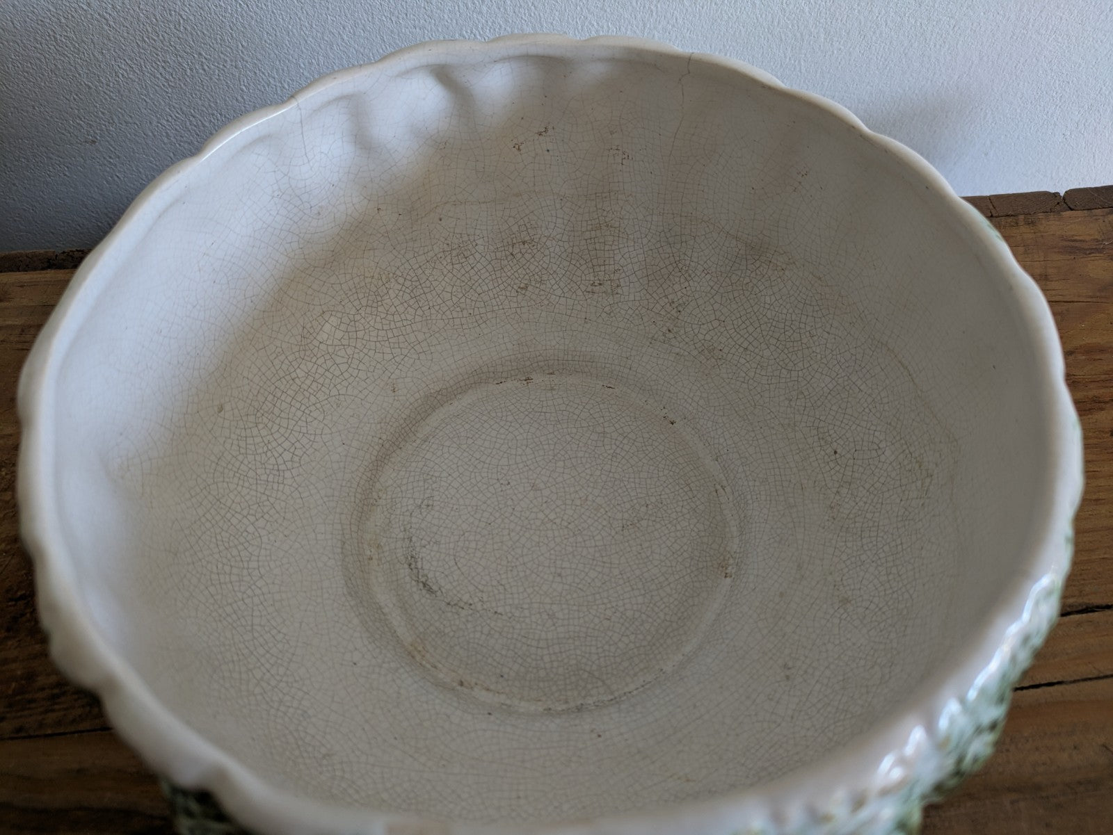 Sylvac Tree Bark Green Pottery Bowl Woodland Glaze Log Planter Vintage Mantle
