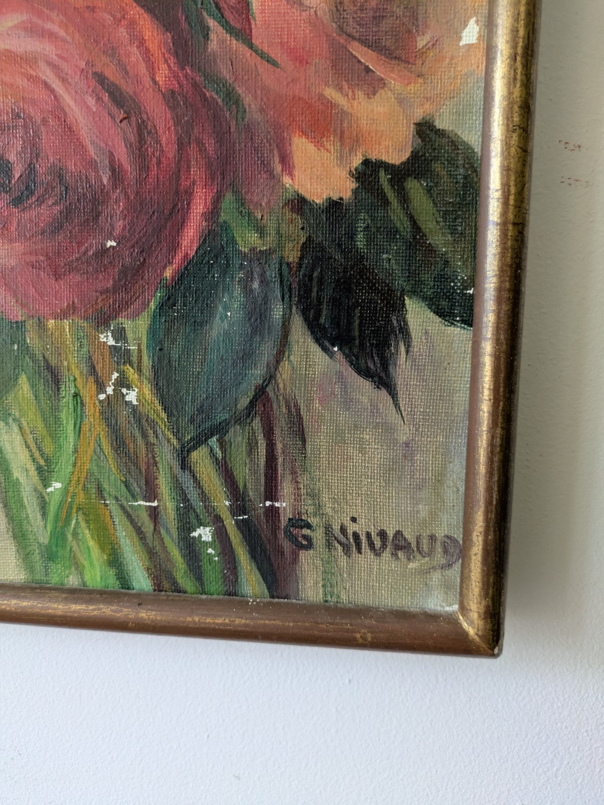 Antique Oil Painting Floral Bouquet Picture framed vintage Still Life On Canvas 